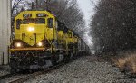 SU 99 westbound approaching River Road in a snow squall 